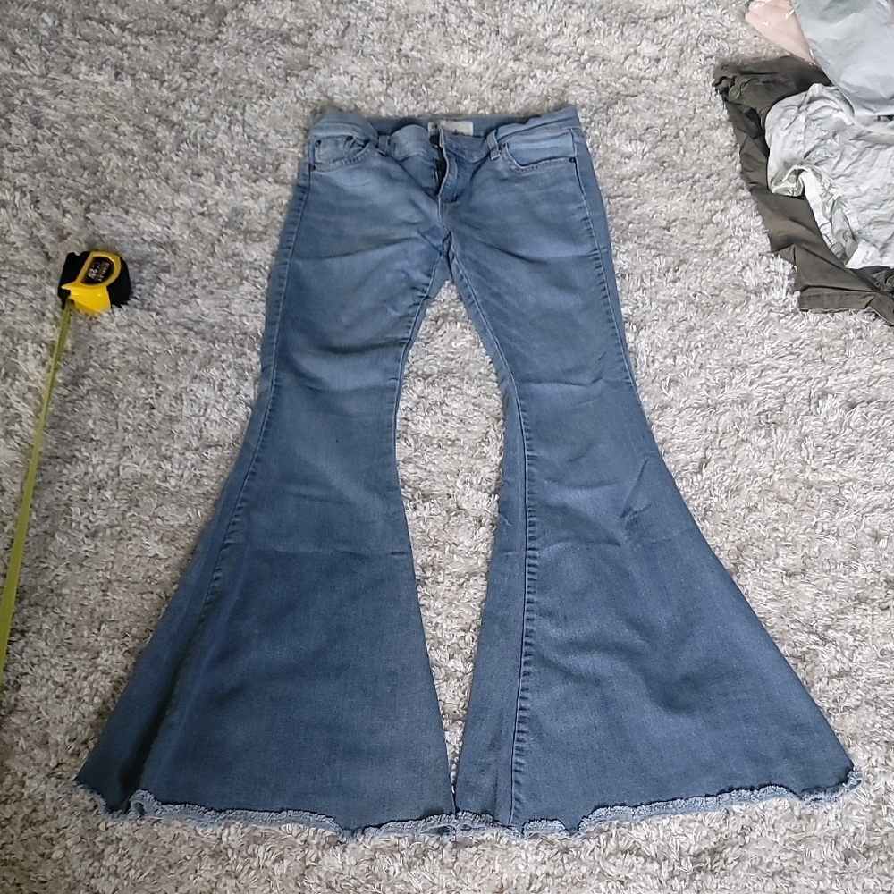 Free People Blue Flare Wide Leg Jeans